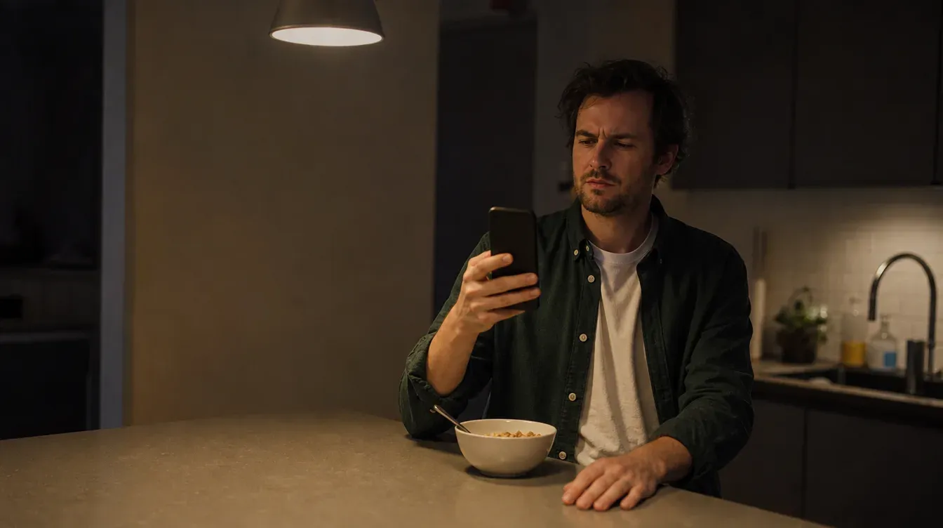 Man looking skeptically at a message on his phone